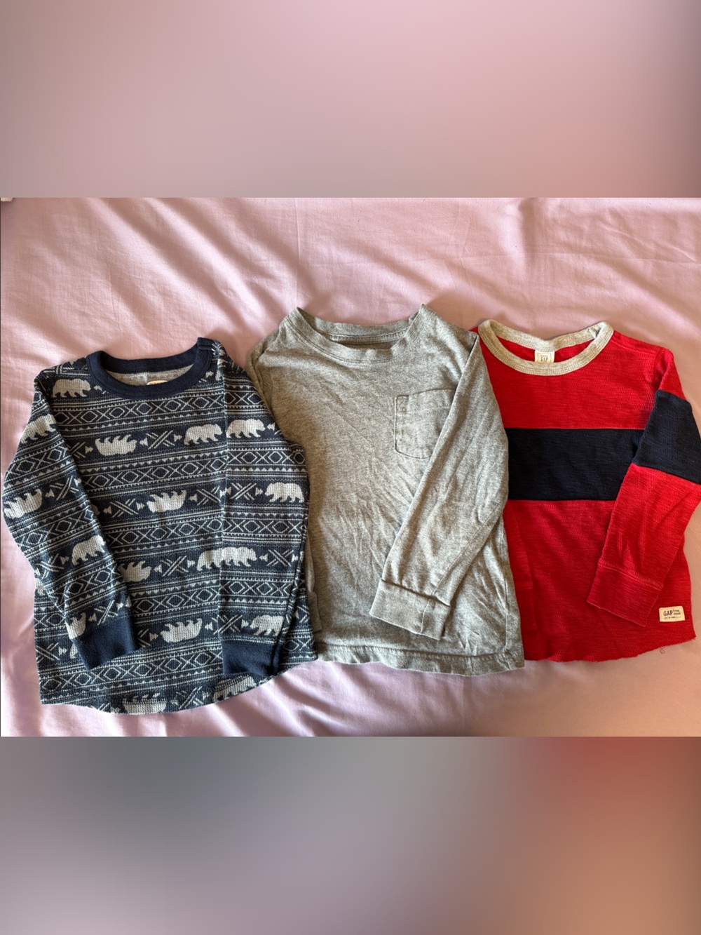 Old Navy Boys Long Sleeve Tees - Navy Pattern, Gray & Red